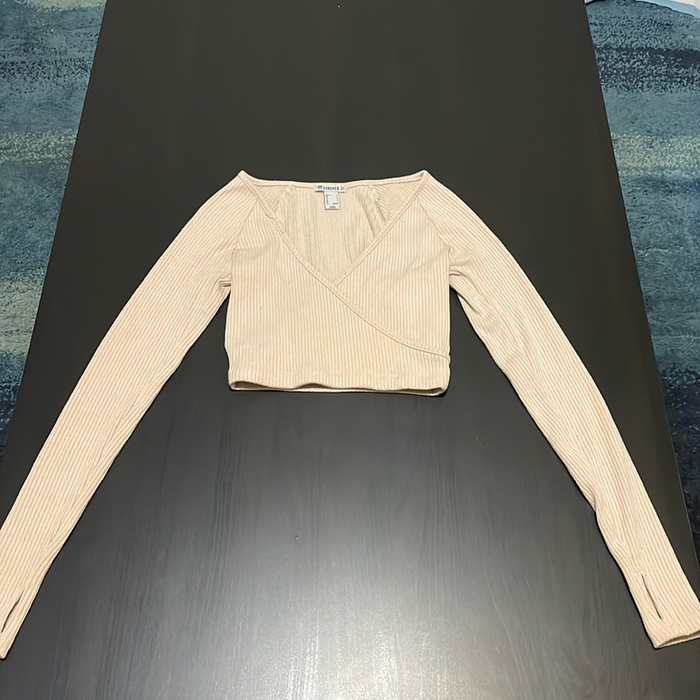 Tan Forever21 Long sleeve crop top